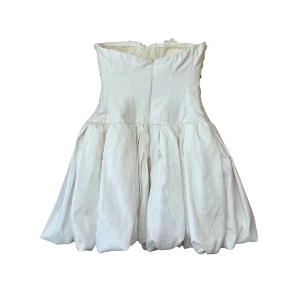 BHLDN x Anthropologie Strapless Floral Applique Bubble Hem White Mini Dress - Picture 10 of 16